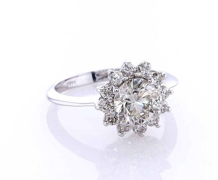 Ring - 14 karat Hvidguld -  1.36ct. tw. Diamant (Naturfarvet) - Diamant