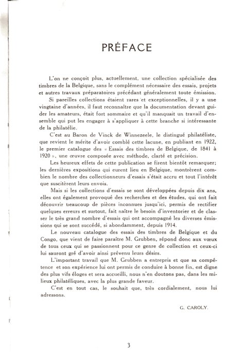 Belgien 1849/1935 - Klassisk undersøgelse "Catalogue des timbres des timbres de Belgique et Congo Belge" - Smuk - Willy Grubben - 120p.