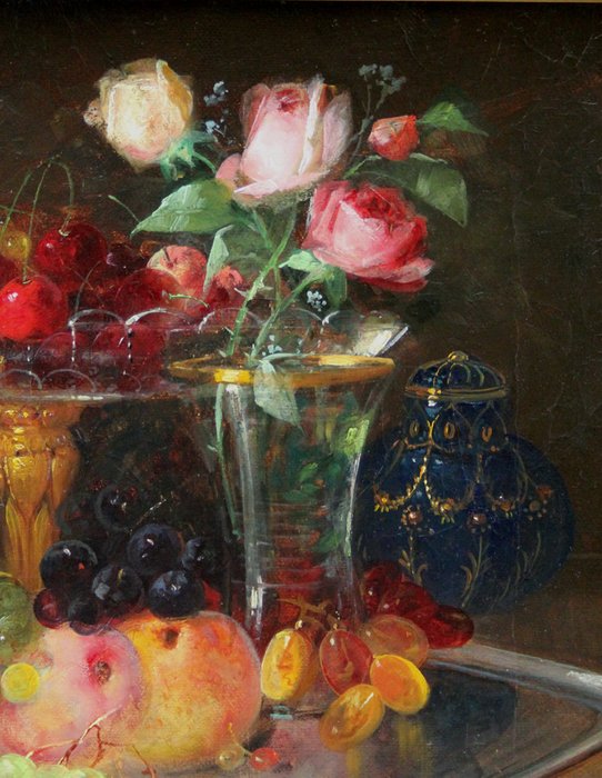 E. Westermann (XX) - Still life with fruits and flowers in glass vases