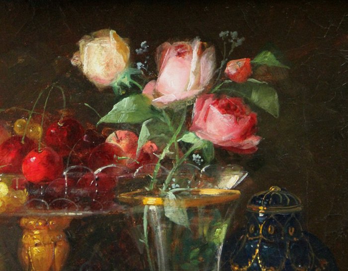 E. Westermann (XX) - Still life with fruits and flowers in glass vases