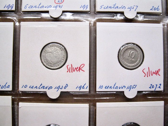 Colombia. Type Collection with 55 different coins 1935-1996 including 3x silver  (Ingen mindstepris)