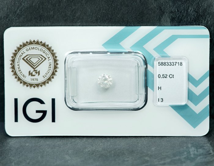 1 pcs Diamant  (Natur)  - 0.52 ct - H - I3 - International Gemological Institute (IGI)