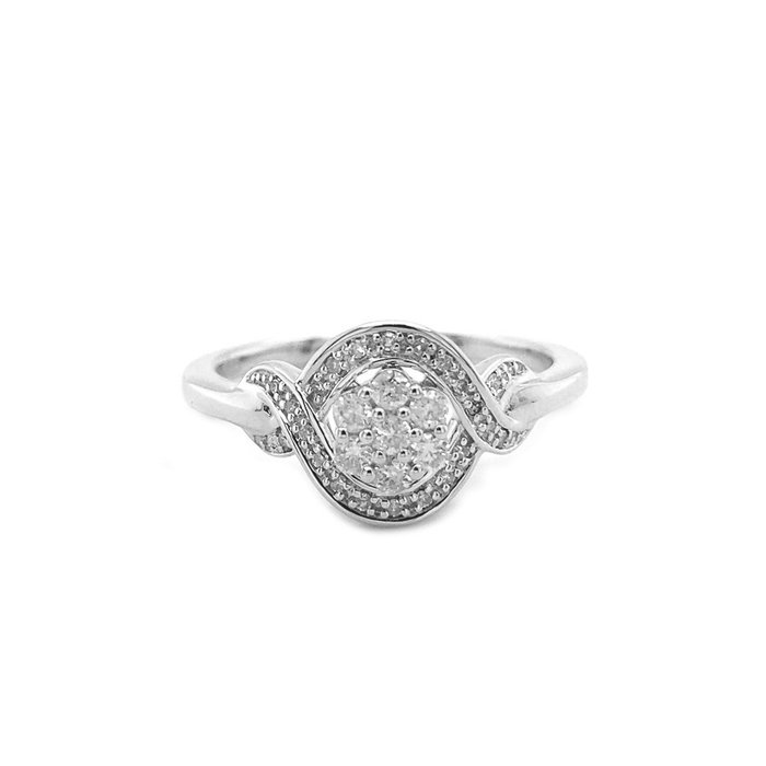 Ring - 14 karat Hvidguld -  022ct tw Diamant (Natur)