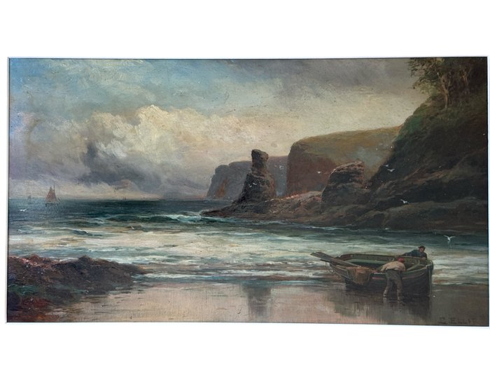 Edwin Ellis RBA (1841-1895) - A seascape depiction of Mirzen Head in County Cork Ireland