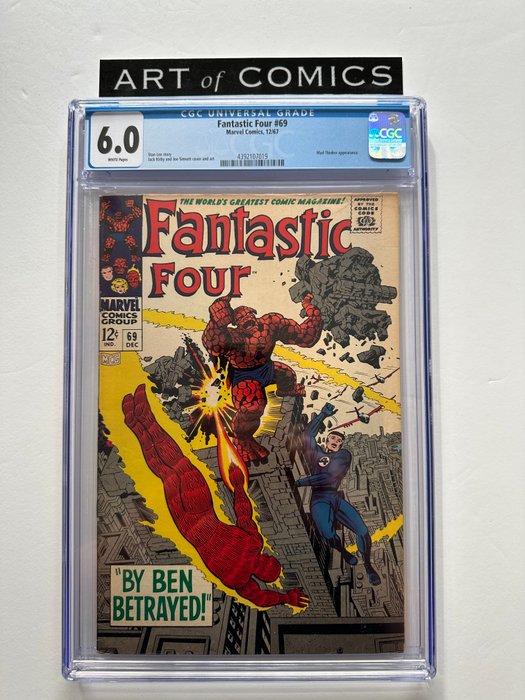 Fantastic Four #69 - Mad Thinker Appearance - CGC Graded 6.0 - Mid Grade!! - White Pages!! - 1 Graded comic - Første udgave - 1967