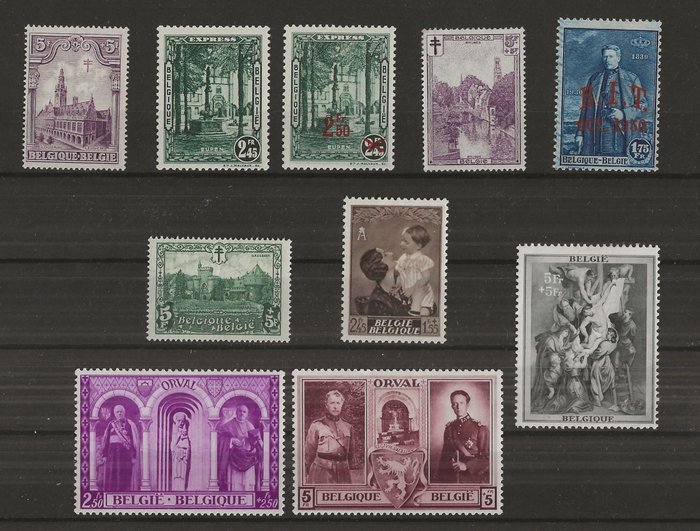 Belgien 1919/1939 - Serier og delbind med katedraler, Expresse, Landskaber, Slotte, Rubens - OBP/COB tussen 164 en 526