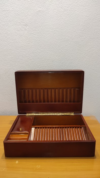 Cigaræske - Stor Cigaræske - Vintage luftfugter - Læder, Træ