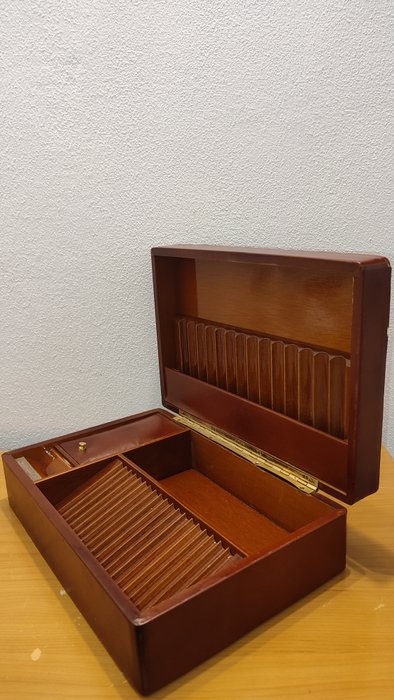 Cigaræske - Stor Cigaræske - Vintage luftfugter - Læder, Træ