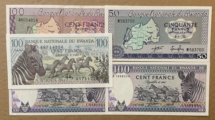 Rwanda. - 5 banknotes Francs - various dates  (Ingen mindstepris)