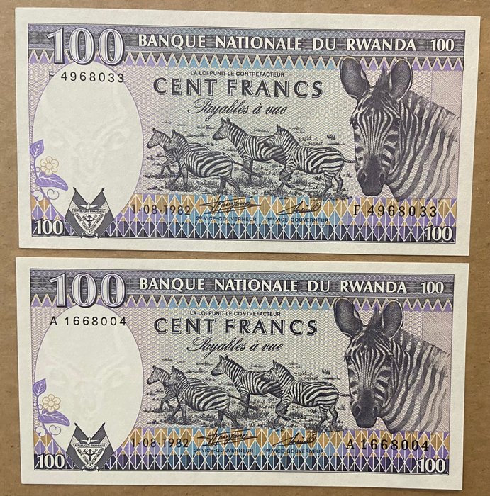 Rwanda. - 5 banknotes Francs - various dates  (Ingen mindstepris)