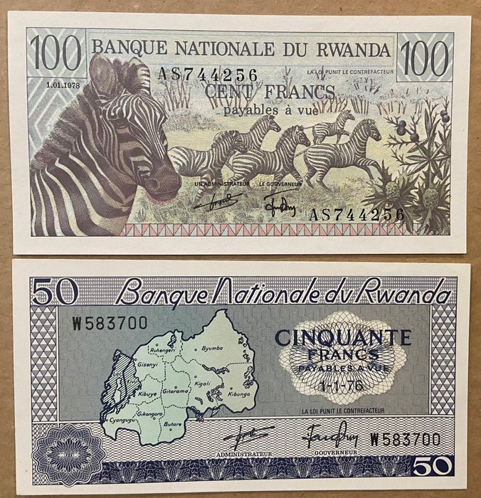 Rwanda. - 5 banknotes Francs - various dates  (Ingen mindstepris)