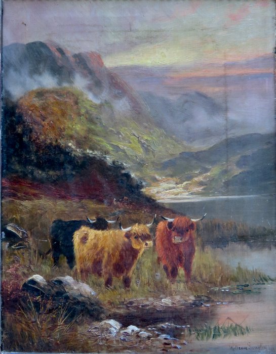 William Langley (1880-1920) - Scottish Cattle in the High Mountains