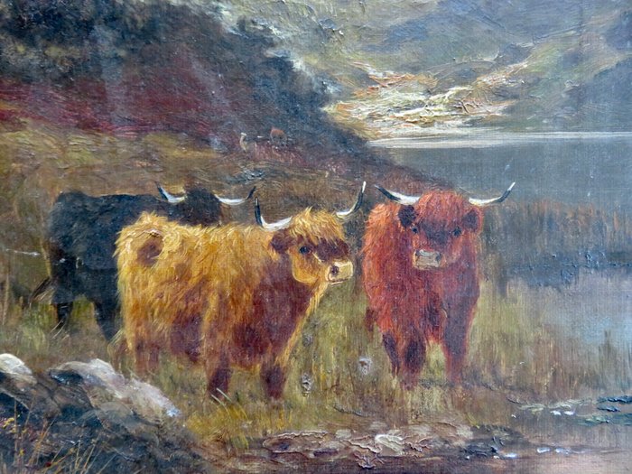 William Langley (1880-1920) - Scottish Cattle in the High Mountains