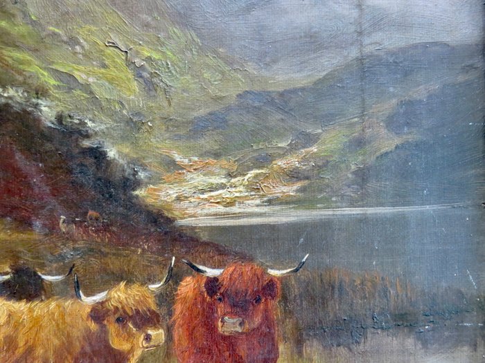 William Langley (1880-1920) - Scottish Cattle in the High Mountains