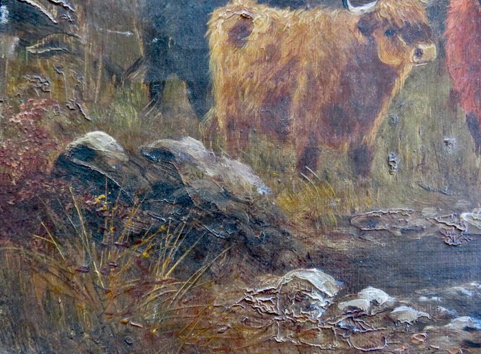 William Langley (1880-1920) - Scottish Cattle in the High Mountains