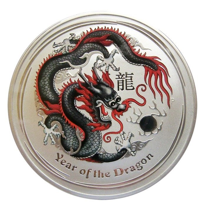 Australien. 1 Dollar 2012 World Money Fair - Year of the Dragon - "Schwarz", 1 Oz (.999)  (Ingen mindstepris)