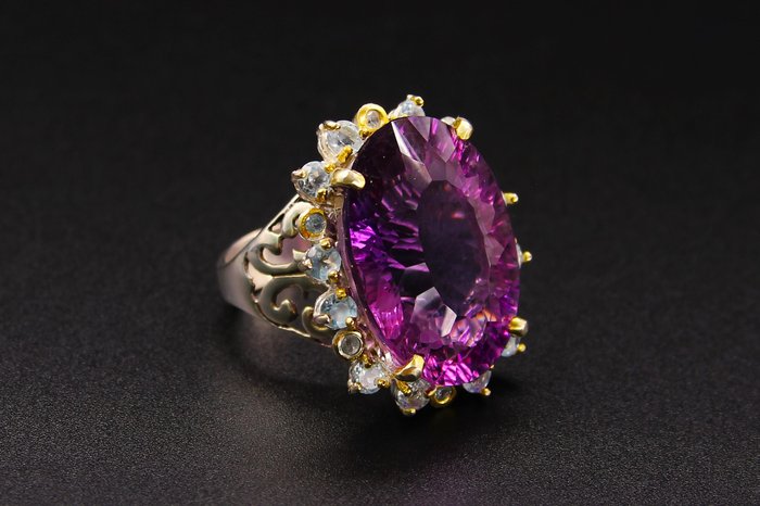 Ingen mindstepris - Ring Sølv, 925 -  37.00ct. tw. Ametyst - Topas - (testet)