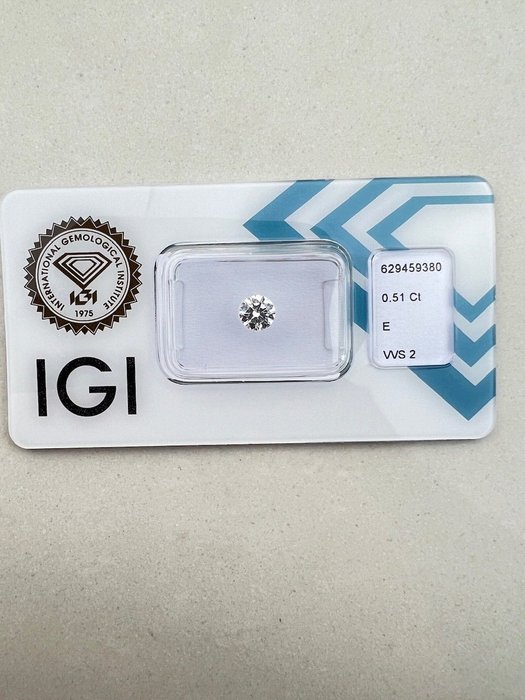 1 pcs Diamant  (Natur)  - 0.51 ct - Rund - E - VVS2 - International Gemological Institute (IGI)