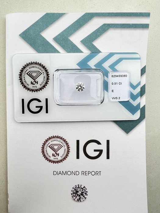 1 pcs Diamant  (Natur)  - 0.51 ct - Rund - E - VVS2 - International Gemological Institute (IGI)