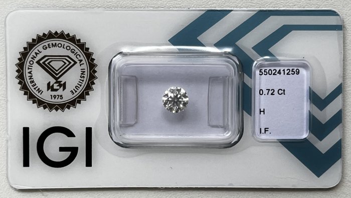 1 pcs Diamant  (Natur)  - 072 ct - Rund - H - IF - International Gemological Institute (IGI)