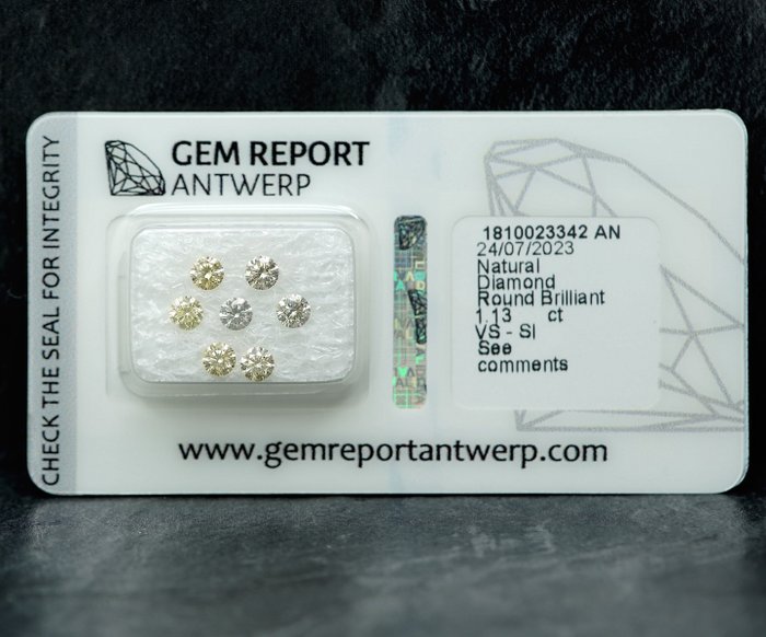 7 pcs Diamant  (Natur)  - 1.13 ct - SI1, VS1 - Gem Report Antwerp (GRA)