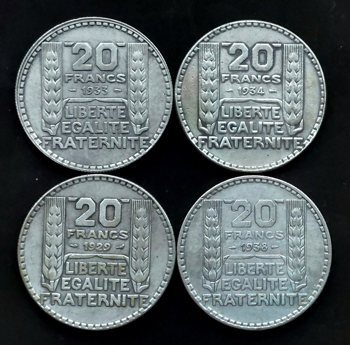 Frankrig. 4 Moedas - 20 Francs 1929-1938  (Ingen mindstepris)