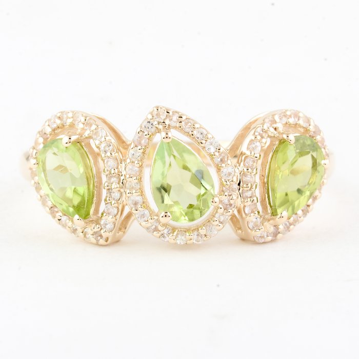 Ingen mindstepris - Ring - 14 karat Gulguld -  1.64ct. tw. Peridot - Safir