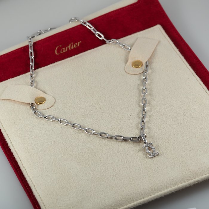 Cartier - Kæde - Spartacus Chain + Double Charm Logo Pendant - 18 kraat Hvidguld - Cartier servicepapirer