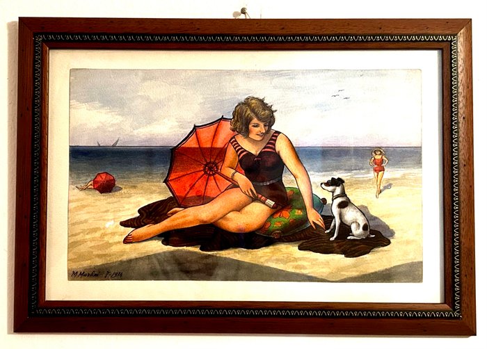 Marcello Martini (1889-1950) - Ragazza in spiaggia con cane - NO RESERVE