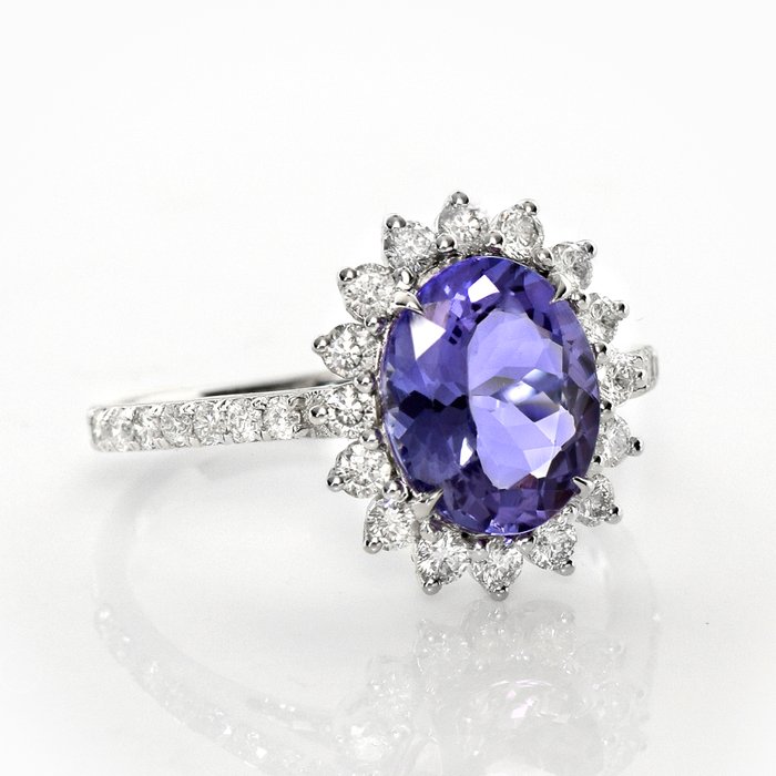 Ingen mindstepris - Ring - 14 karat Hvidguld -  2.92ct. tw. Tanzanit - Diamant - IGI 2,34 ct lavendel