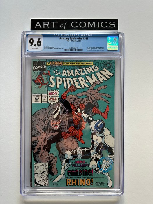 The Amazing Spider-Man #344 - Cletus Kasady (Carnage) - 1st Full Appearance Of Cardiac - CGC Graded 9.6!! - Extremely High Grade!! - Very Hot Key Book!! - White Pages! - 1 Graded comic - Første udgave - 1991