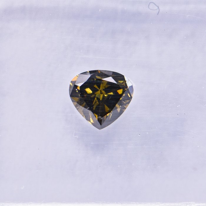 Ingen mindstepris - 1 pcs Diamant  (Naturfarvet)  - 0.37 ct - Pære - Fancy dark Grålig, Grønlig Gul - SI1 - International Gemological Institute (IGI)