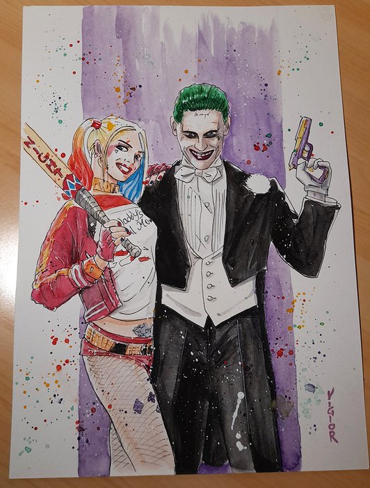 Giordano, Vincenzo - 1 Original colour drawing - Harley Quinn, Joker, Joker Loves Harley - 2024