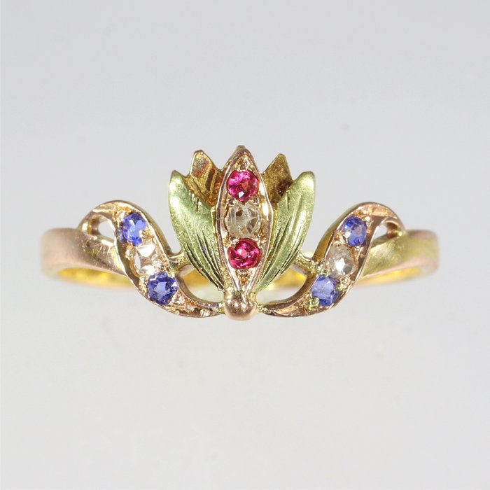 Ingen mindstepris - Ring - 18 kraat Gulguld, Rosaguld - Diamant - Strass 1900-tallets jugendstil