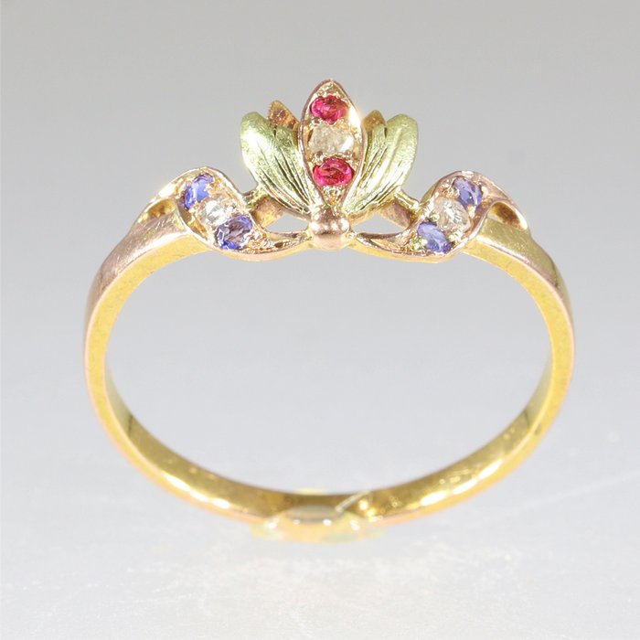 Ingen mindstepris - Ring - 18 kraat Gulguld, Rosaguld - Diamant - Strass 1900-tallets jugendstil