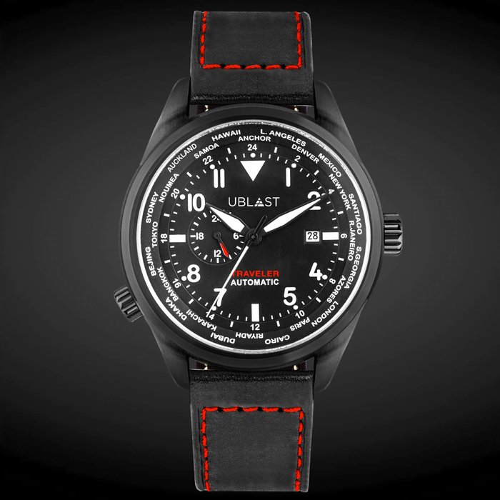 Ublast - Traveler Automatic World Time - REF.UBTR47BK/RD - Genuine Leather - Mænd - Ny