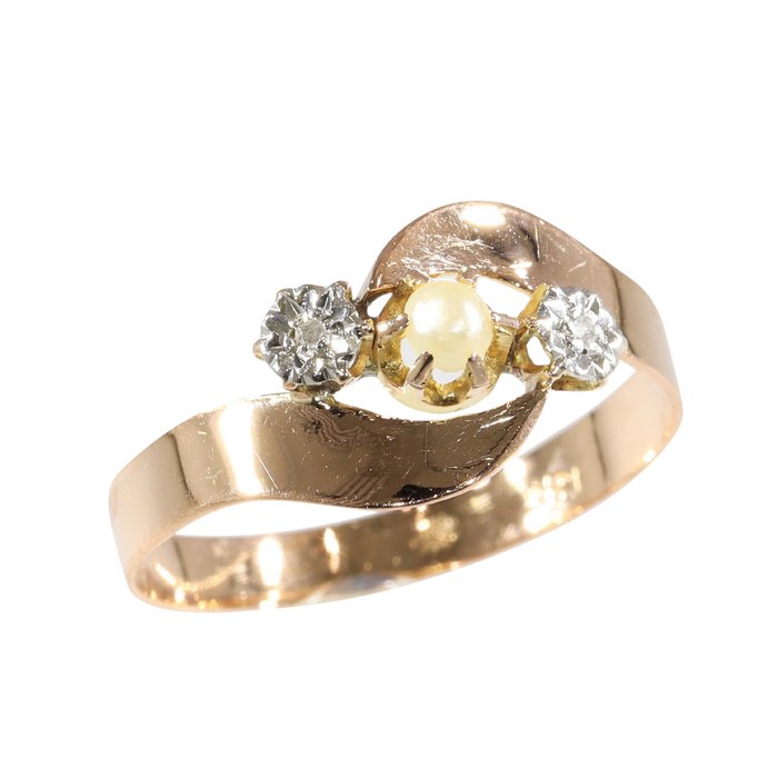 Ingen mindstepris - Ring - 18 kraat Rosaguld - Diamant - Perle, antik, 1900