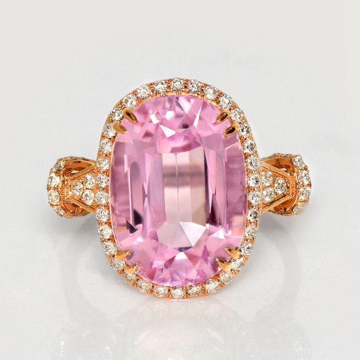 Ingen mindstepris - Ring - 14 karat Rosaguld -  11.17ct. tw. Kunzit - Diamant - IGI 10,67 ct Pink