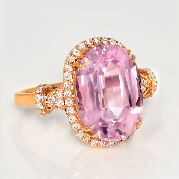 Ingen mindstepris - Ring - 14 karat Rosaguld -  11.17ct. tw. Kunzit - Diamant - IGI 10,67 ct Pink