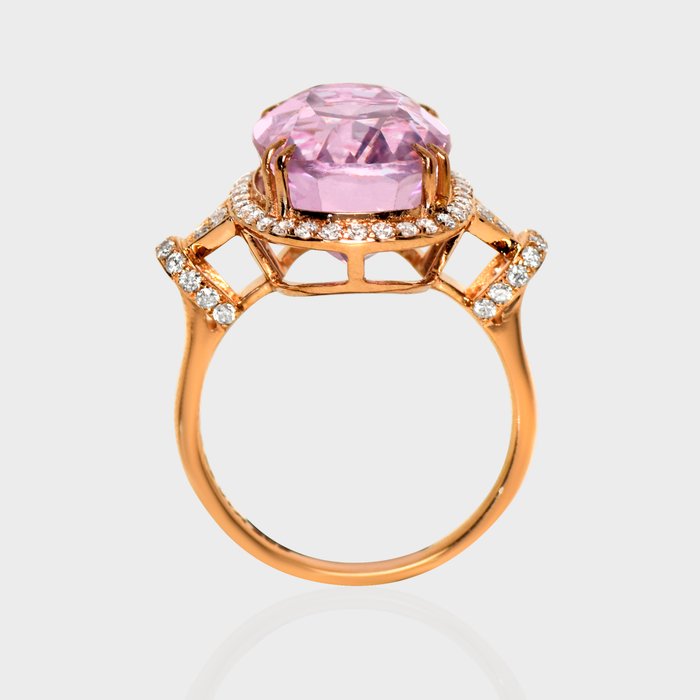 Ingen mindstepris - Ring - 14 karat Rosaguld -  11.17ct. tw. Kunzit - Diamant - IGI 10,67 ct Pink