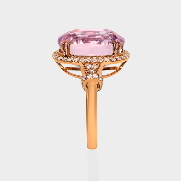 Ingen mindstepris - Ring - 14 karat Rosaguld -  11.17ct. tw. Kunzit - Diamant - IGI 10,67 ct Pink