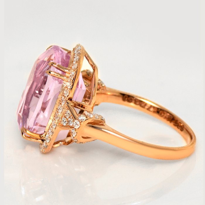 Ingen mindstepris - Ring - 14 karat Rosaguld -  11.17ct. tw. Kunzit - Diamant - IGI 10,67 ct Pink