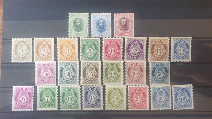 Norge 1878/1920 - Tre komplette serier, Kong Oscar II og stolpehorn - Michel 32/34, 75/88, 96/103