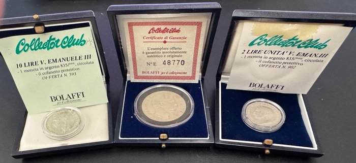 Italien, Kongeriget Italien. Lotto 3 monete argento 1879/1927 (2, 5 e 10 Lire)  (Ingen mindstepris)