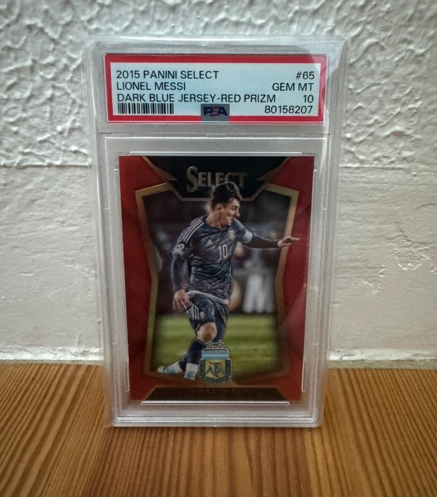 2015 Panini Select Lionel Messi #65 Dark Blue Jersey - Red Prizm /199 PSA 10 Graded card