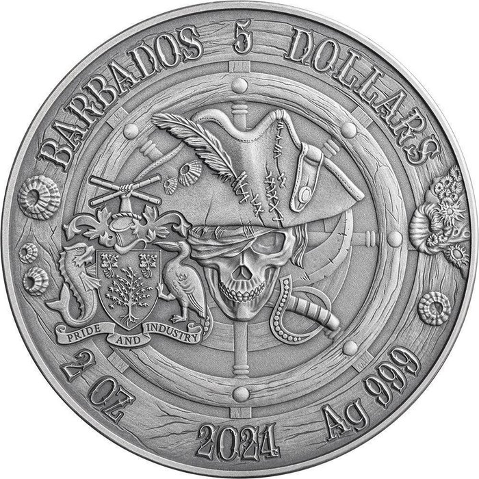 Barbados. 5 Dollars 2024 "Oxford, Captains of Fortune"