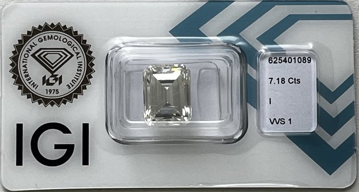 1 pcs Diamant  (Natur)  - 718 ct - Smaragd - I - VVS1 - International Gemological Institute (IGI)