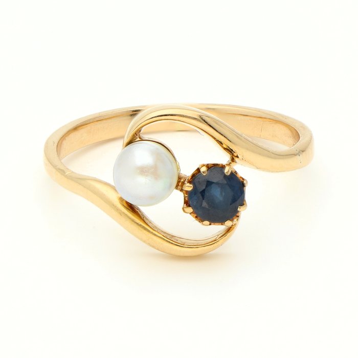 Ingen mindstepris - Ring - 18 kraat Gulguld Safir - Perle