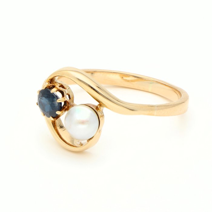 Ingen mindstepris - Ring - 18 kraat Gulguld Safir - Perle