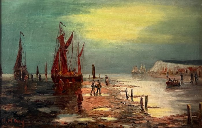 W. H. Day (XlX) - Fishermen and cocklers on the beach at low water